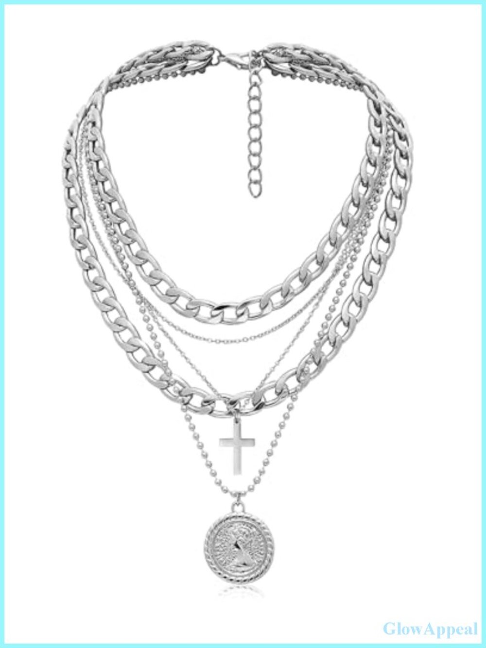 Layered Gold Necklaces for Women Retro Coin Pendant 5 in 1 Chunky Chain Set
